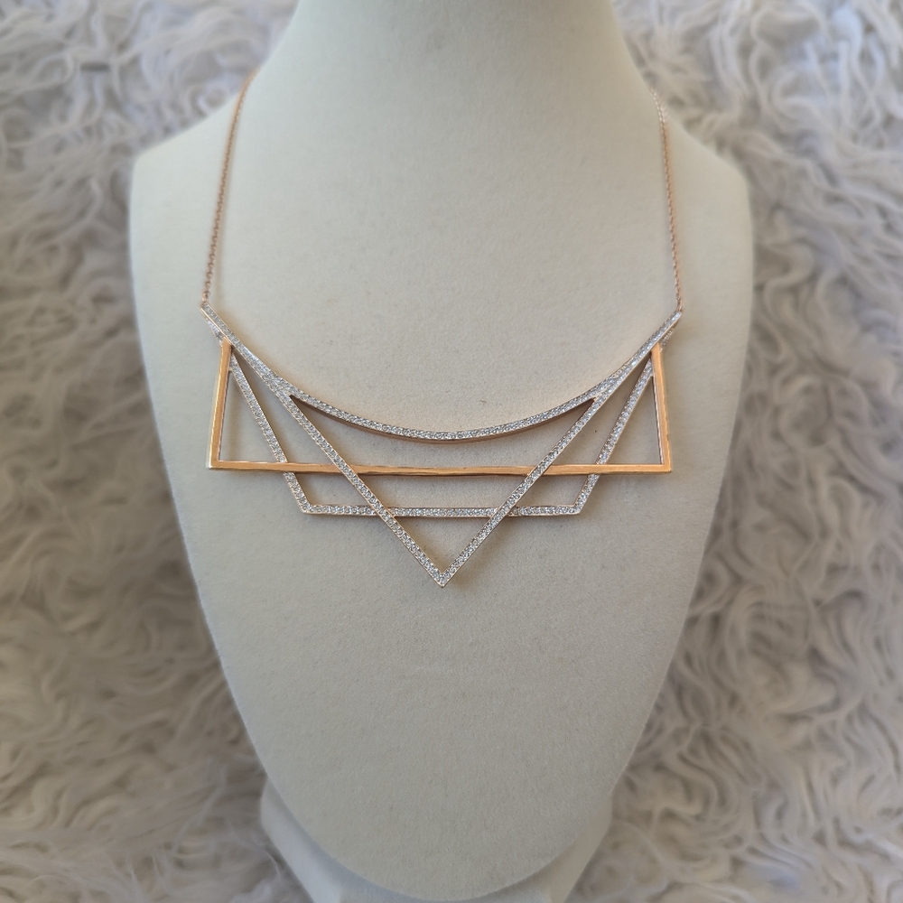 Swarovski Geometry White & Rose Gold Plated Crystal Necklace-Excellent Condition